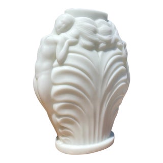 Edward Etling Art Glass Art Deco White Glass Vase 1930's For Sale
