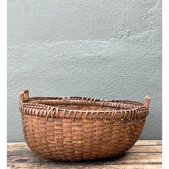 Wood Vintage Woven Rattan Shaker Basket With Handles For Sale - Image 7 of 12