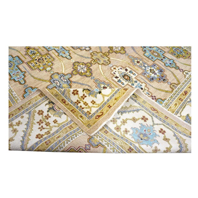 Afghan Sultanabad Wool 9X12 Tan, Green & Blue Handmade Area Rug #1143689 For Sale - Image 10 of 11
