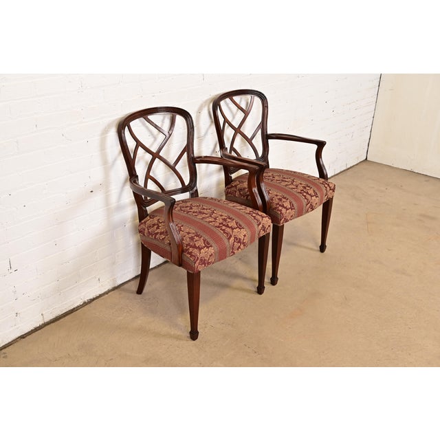 Kindel Furniture Kindel Furniture Federal Carved Mahogany Arm Chairs, Pair For Sale - Image 4 of 11