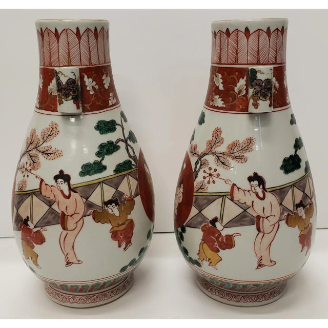 1960s Air of Circa 1960 Japanese Kutani Style Porcelain Auspicious Motifs Arrow Vases (Showa Period) For Sale - Image 5 of 9