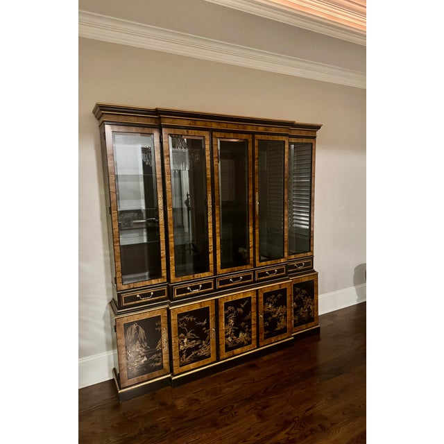 Drexel Heritage 1970s Drexel Heritage Chinoiserie Breakfront China Cabinet For Sale - Image 4 of 9