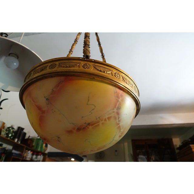 1930s Art Deco Pendant Light in Marbled Glass, 1930s For Sale - Image 5 of 5