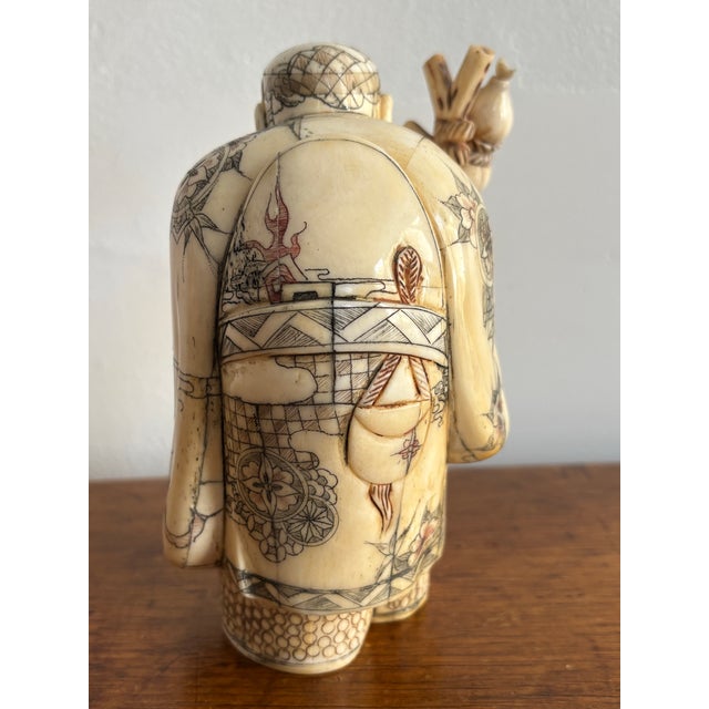 Early 20th Century Antique Carved Bone Chinese Immortal of Shou Lao, Late 1800s For Sale - Image 5 of 10