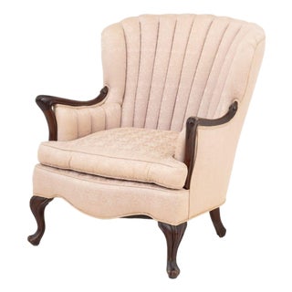 Queen Anne Style Pink Silk Upholstered Armchair For Sale