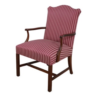 Hickory Chair Co Stripe Upholstered Armchair For Sale