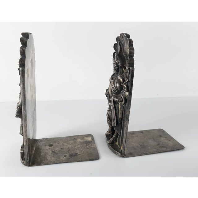 Silver English Sheffield Silverplate Elizabethan Embossed Figurative Bookends For Sale - Image 8 of 13