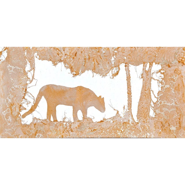 Mike Hoggg "Jungle Beast" Contemporary Neutral Toned Abstract Big Cat Animal Lace Painting, 2024 For Sale