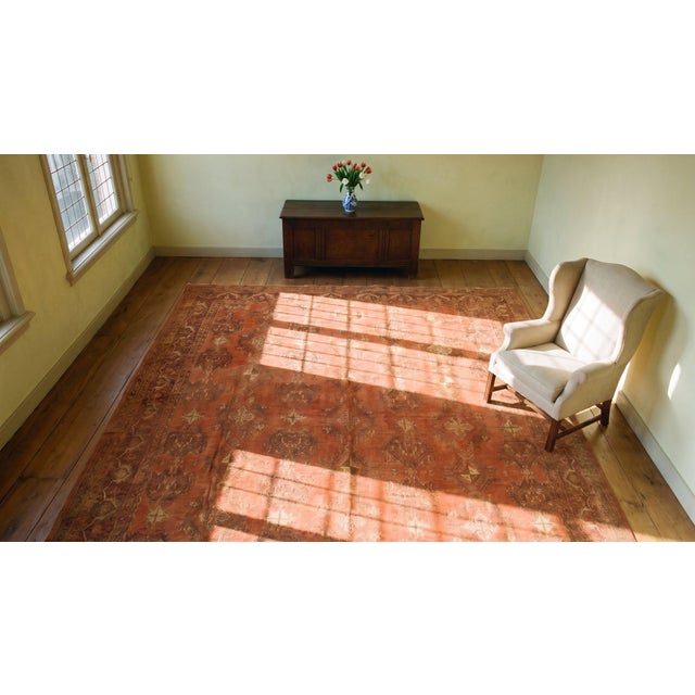 1900s Orange Salmon Geometric Antique Decorative Turkish Oushak Rug 17' X 19'8" Handknotted Wool Carpet For Sale - Image 9 of 10