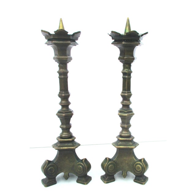 Burnt Umber Antique 1900 Bronze Italian Candlesticks - Pair of 2 For Sale - Image 8 of 8