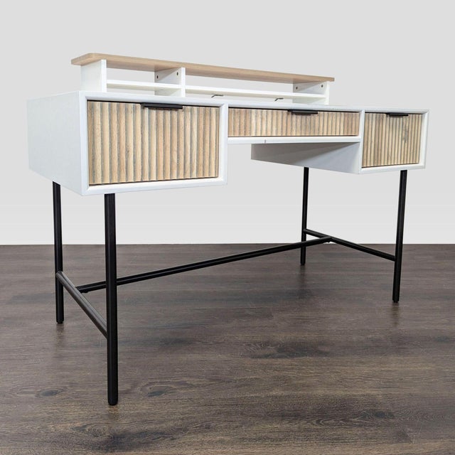 West Elm West Elm Quinn Modern Desk With Three Drawers and Raised Shelf For Sale - Image 4 of 12