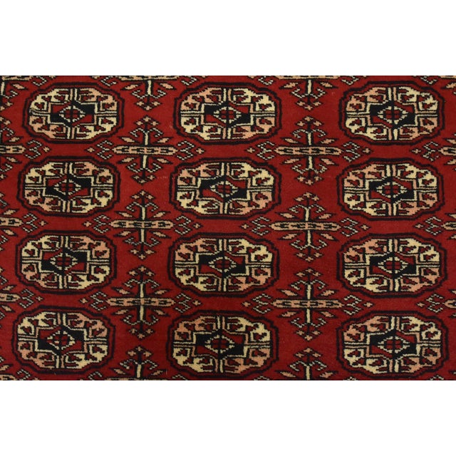 Red Bokhara Rug 4’1” X 6’5” Red Wool Tribal Hand-Knotted Oriental Carpet For Sale - Image 8 of 12