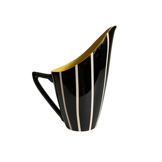 Mid-Century Modern Vintage Hornsea John Clappison Black and White Striped Tall Gaiety Jug With Yellow Inside For Sale - Image 3 of 7