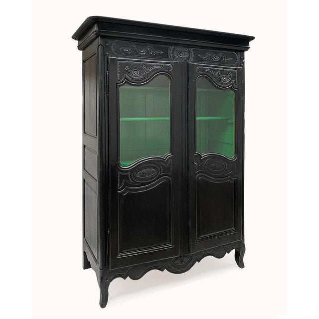 19th Century Black Vitrine Marriage Armoire For Sale - Image 3 of 7