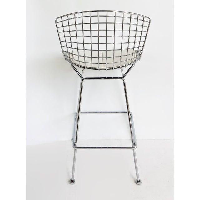 2010s Harry Bertoia Knoll Wire Bar Stool With Leather Seat Pad For Sale - Image 5 of 13
