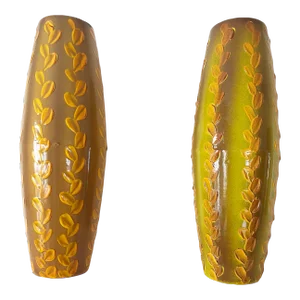 Pair of 1970s Glazed Leaf Vases by Zamoar Metalworks
