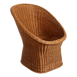 Sculptural French Barrel Wicker Chair in Woven Rattan and Willow, 1960s For Sale