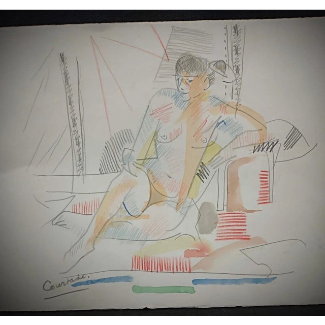 Paper Vintage Watercolor Drawing by Jacques Courtade, "Nude Woman" For Sale - Image 7 of 7