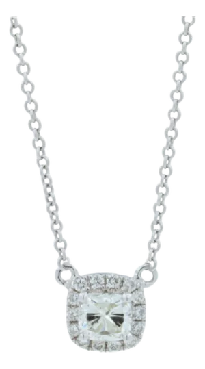 Classic Halo Pave Set Cushion Shape Cut Diamond Dainty Chain 18 Karat White Gold