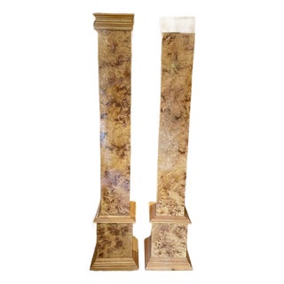 Pair of Italian Burl Walnut Columns For Sale