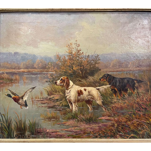 19th Century Oil on Canvas Hunt Painting in Carved Gilt Frame Signed C