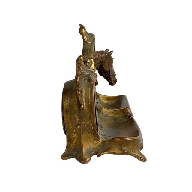 Metal Antique Jennings Brothers Equestrian Horse Desk Clock & Divided Tray, j.b. 282 For Sale - Image 7 of 18