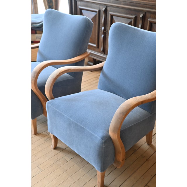 Wood Jindrich Halabala H237 Armchairs in Pierre Frey Mohair For Sale - Image 7 of 14