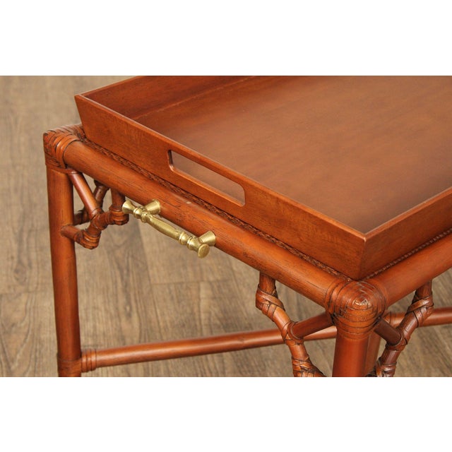 Hollywood Regency Rattan Tray Table For Sale - Image 4 of 12