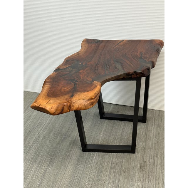 Brown Walnut Live Edge Wood Slab Side Table For Sale - Image 8 of 12