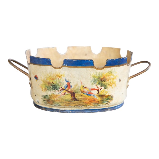 19th Century French Tole Birds Cachepot Jardiniere For Sale