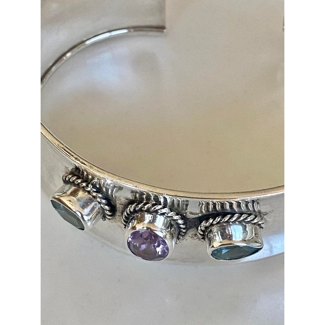 1980s Sterling Silver Bracelet With Amethyst and Topaz For Sale - Image 5 of 17