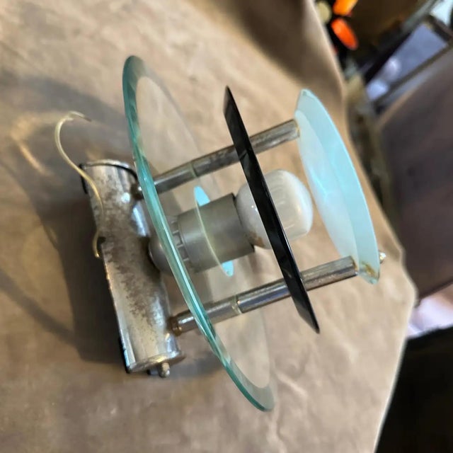 Two 1960s Space Age Glass and Chromed Metal Italian Wall Sconces by Veca For Sale - Image 9 of 11