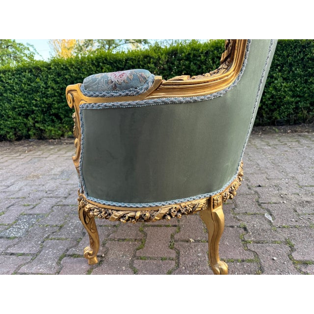 1950 French Louis XVI Gold Beech Damask Settee - 1 Pc For Sale - Image 13 of 14