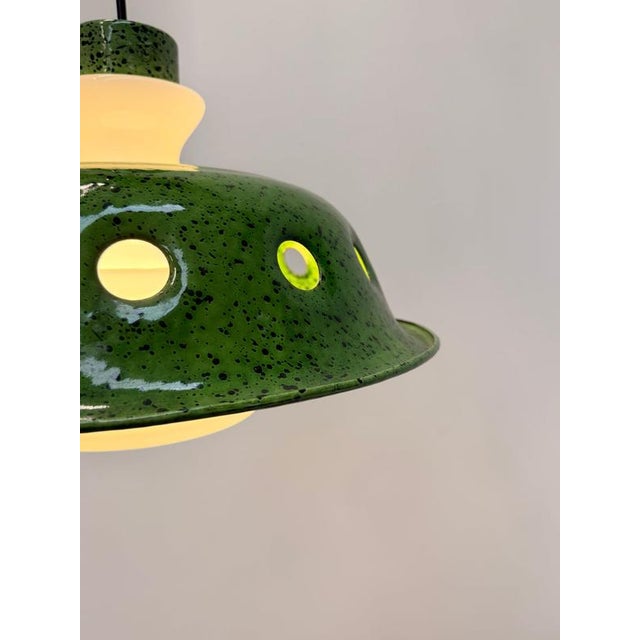 Vintage Green Enamel Pendant Lamp For Sale - Image 3 of 6
