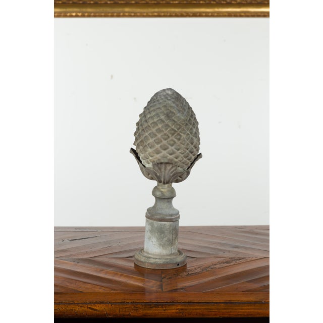 Early 20th Century French Turn of the Century 1900s Zinc Pinecone Fragment with Acanthus Leaves For Sale - Image 5 of 12