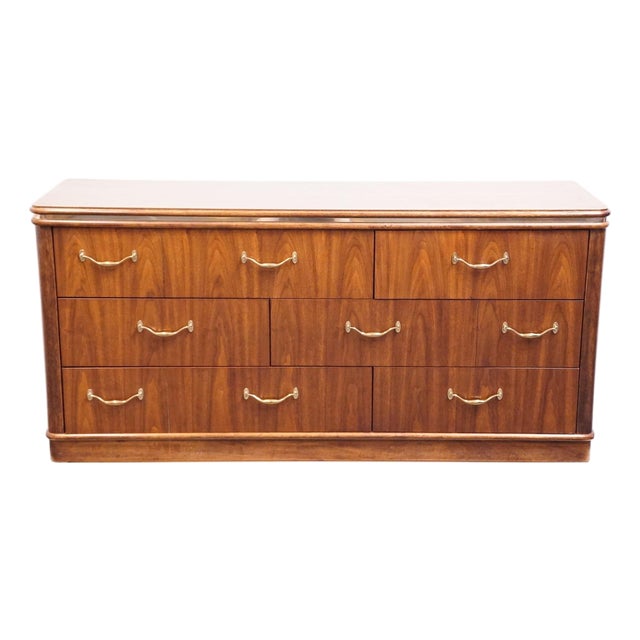 Thomasville Furniture Agenda Collection Solid Walnut MCM Mid Century Modern 62" Triple Dresser 23411-125 For Sale