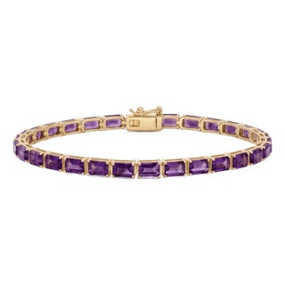 Natural Amethyst Emerald-Cut Tennis Bracelet in 18k Yellow Gold Plated For Sale