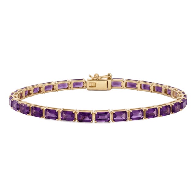 Natural Amethyst Emerald-Cut Tennis Bracelet in 18k Yellow Gold Plated For Sale