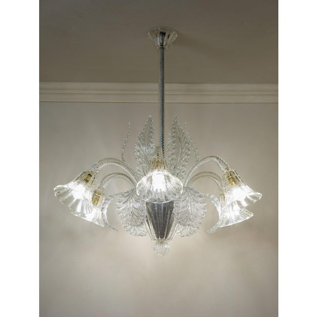 Mid-Century Modern Vintage Six-Light Murano Blown Glass Chandelier from Barovier & Toso, 1930s For Sale - Image 3 of 15