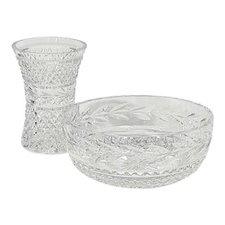 Vintage Waterford Lead Crystal Bowl and Flower Vase Glandore Pattern - 2 pcs For Sale