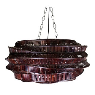 Thai Bamboo Intricately Woven "Cloud" Chandelier For Sale