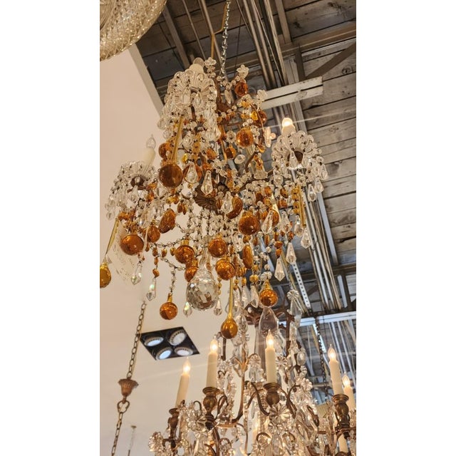 Glass 1920s French Orange and Clear Crystal Chandelier For Sale - Image 7 of 12