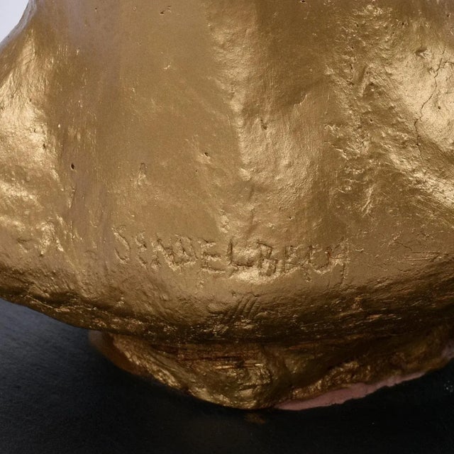 Gold Sendelbach Signed Gold Painted Clay Bust of Young Boy on Slate Base For Sale - Image 8 of 12