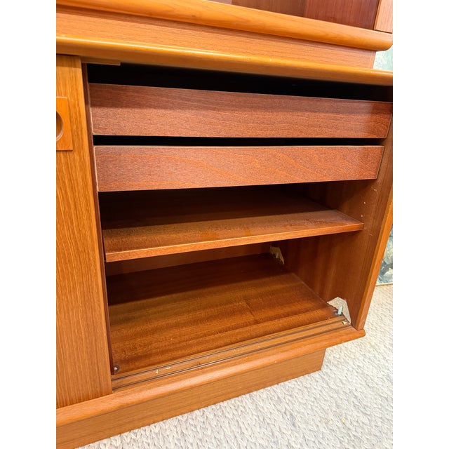 Vintage 1970s Dyrlund Danish Modern Teak Lighted Hutch & Bar Cabinet Wall Unit For Sale - Image 10 of 14