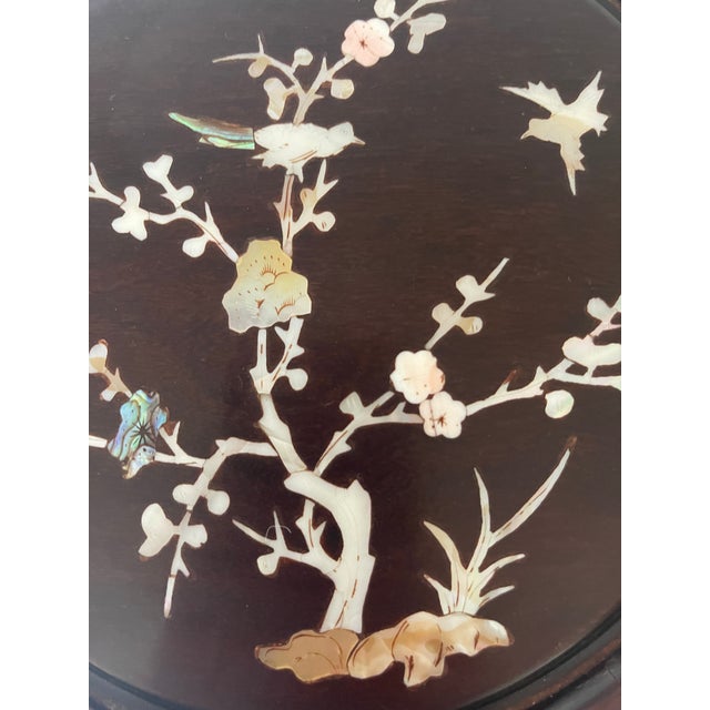 Mid 20th Century Mid 20th Century Chinese Hardwood Melon Shape Garden Seat Side Table With Mother of Pearl Inlay For Sale - Image 5 of 10