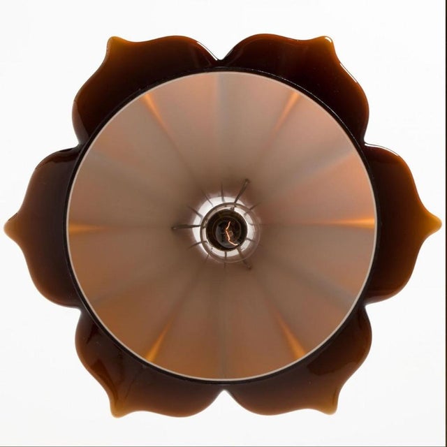 Flower-Shaped Opaque Brown Glass Pendant Lamp from Peill & Putzler, Europe, 1970 For Sale - Image 4 of 18