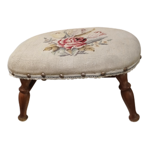 1950s Mid Century Victorian Style Needlepoint Foot Stool