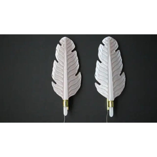 Leaf-Shaped Pink Murano Glass Wall Sconces in the style of Barovier, 2000s, Set of 2 For Sale - Image 15 of 18