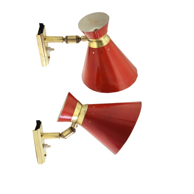 Red Diabolo Articulated Wall Lights attributed to Rene Mathieu for Lunel, 1950s, Set of 2 For Sale - Image 9 of 9
