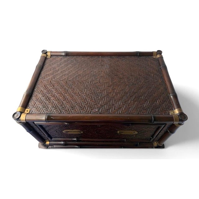 Late 20th Century Ralph Lauren Rattan Campaign Style Chest/Nighstand For Sale - Image 5 of 8